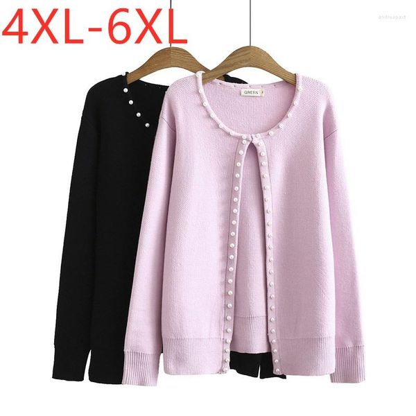 Malhas femininas 2023 Ladies Spring Autumn Plus Size Knit Sweater For Mulheres Cardigan Pink de Manga Longa Grande Manga Longa