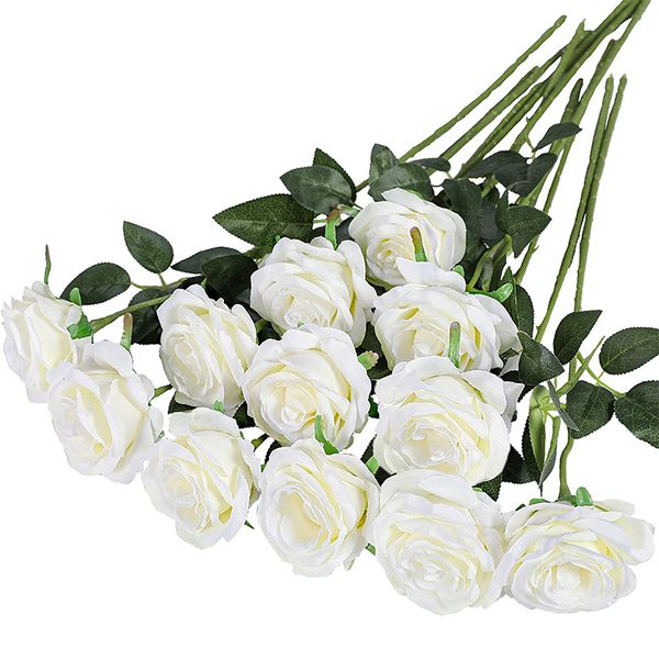 Dekorative Blumenkränze, 12 Stück Rosen, künstliche Blumen, künstliche Rosen, Seidenrosen mit langen Stielen für Hochzeit, Zuhause, Party, Tafelaufsätze, Dekorationen 230313