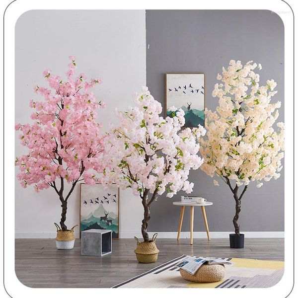 Dekoratif çiçekler 50 cm yapay sahte sakura ağacı iç bitki bonsai dekor oturma odası dekorasyon pembe bitkiler kap simülasyonu