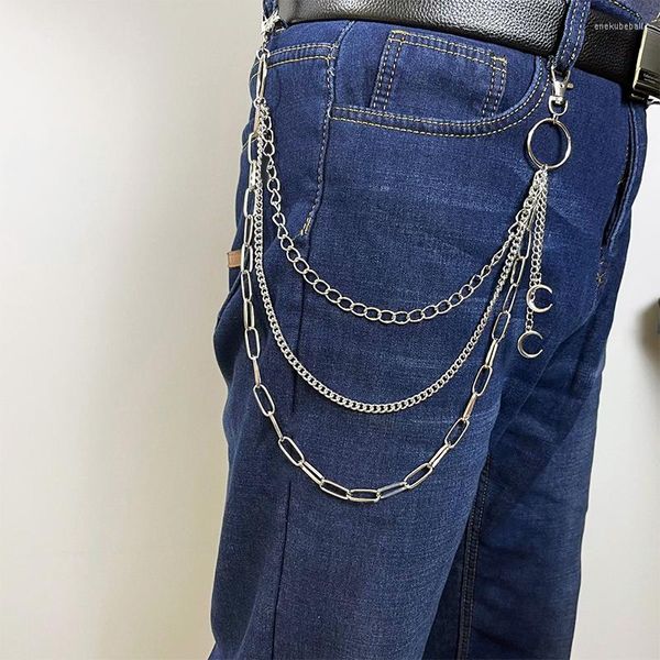 Chaves de chaves de calça de calça as calças de metal de rua de três camadas key punk hip-hop cintura correia para calças jeans jeans presente