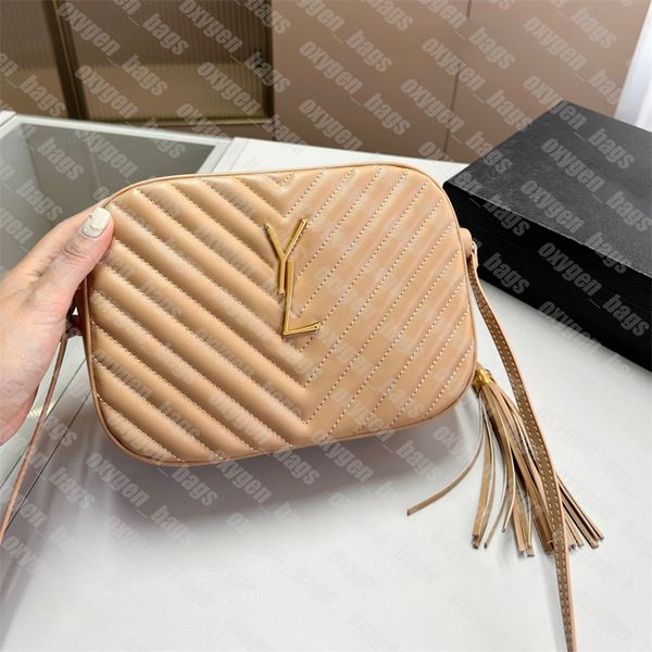 Bolsas de couro de cordeiro em forma de Y Bolsas de corpo cruzado Mulheres Bolsas de marca de luxo para câmeras Lou Tassels Bolsa de ombro Meninas Bolsa de ombro ao ar livre