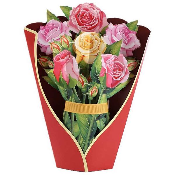 Carte regalo Carte pop-up di carta Bouquet di fiori di rose Biglietti d'auguri pop-up 3D per la mamma Biglietti d'auguri per la festa della mamma Tutte le occasioni Z0310