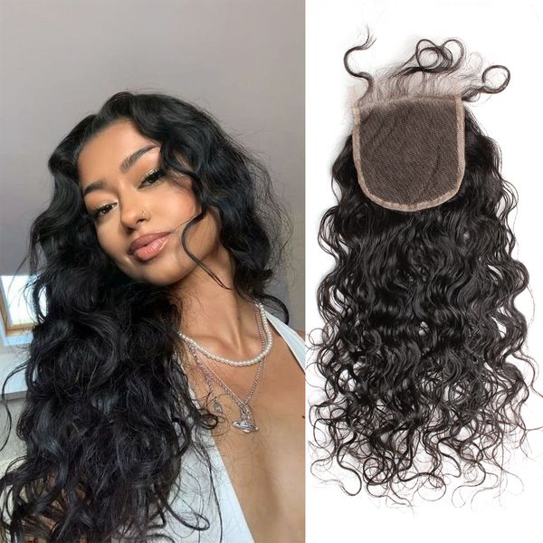 Natural Wave Clospure Virgin menschliches Haar 4x4 5x5 6x6 Brasilianische Remy Haar Nautral Curl Wave Top Spitzenverschlüsse vorgezogen mit Baby Haarzielgreatremie Ins Verkauf