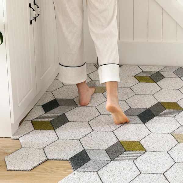 Carpetes Capaceiros dianteiros PVC Silk Loop Bathmat Cozinha anti-deslizamento tapete de tapete nórdico minimalista caseira