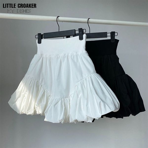 Юбки Ladies Summer Fashion White Black Mini Skirts Ruffles High талия в стиле праздничного стиля Kawaii Юбка для фигуриста 230313