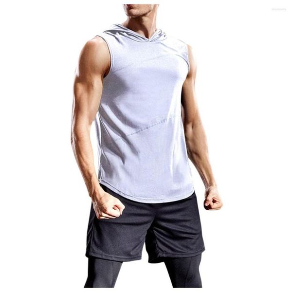 Herren-T-Shirts, HAMBODER-Shirt, Stil, modisch, für Zuhause, Fitness, Muskel, solide, lässig, ärmellos, mit Kapuze, Bodybuilding, eng trocknende Tops