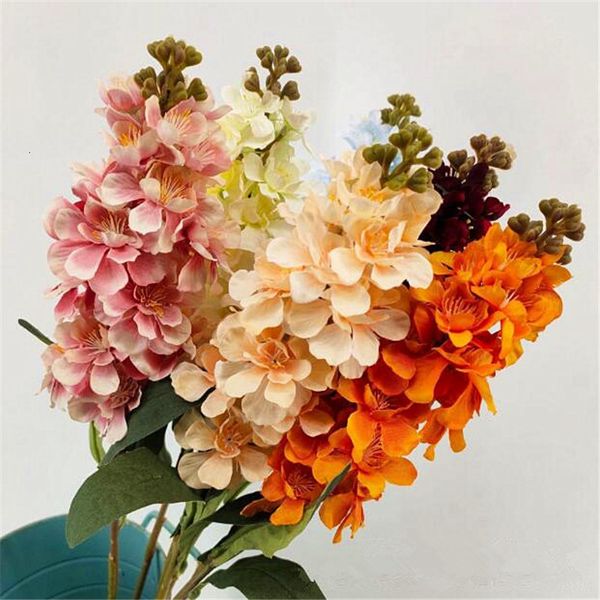 Dekorative Blumenkränze, 10 Stück, künstliche Seide, Rittersporn, violettes Delphinium, Beige/Rosa/Rosenrot/Orange/Hellblau, Farben Cymbidium-Orchideenblüten 230313