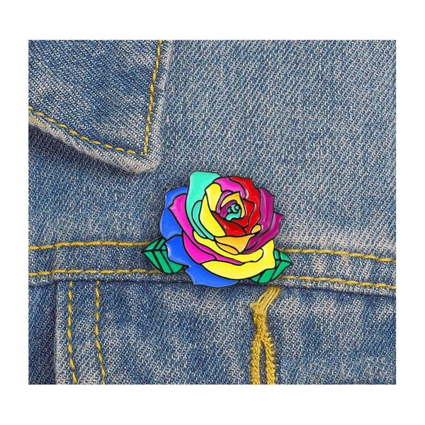 Jóias Mulheres Cor Colorf Flor Broche Pin Rainbow Plant Broches Broches Lappel Glegges Presentes para Amigos Droga Droga Droga Parte Dhhhav