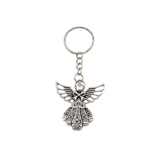 30pcs Antique Silver Alloy Angel Band Chain Key Ring Travel Protection Diy Jóias 266D