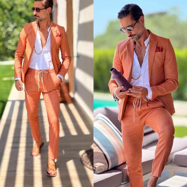 Abiti da uomo Abito da uomo arancione Tailor-Made 2 pezzi Tailored One Button Blazer Pantaloni Abbigliamento da lavoro formale Business Causale Sposo Prom Party