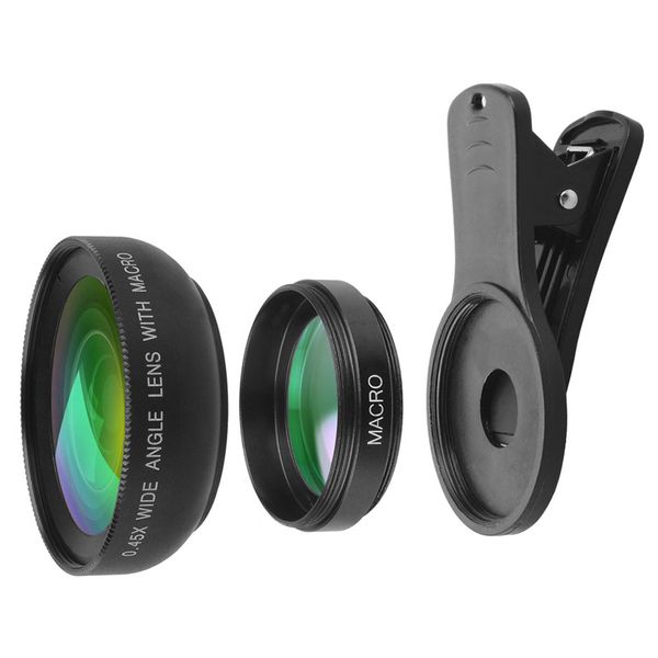 Электроника телефона Камера объектива 0,45x Super Wide Angle 12.5x Macro Clip-On 2 в 1 Professional для iPhone Lens Kit для Tiktok Vlog для iPhone Samsung Google Pixel