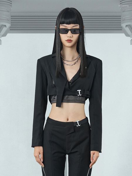 Frauenjacken Enshadower Frauen Streetwear -Anzug Jacke Leicht sexy alle schwarze Stile coole Mädchen Dekonstruktion Mode Mode