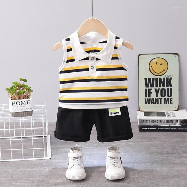 Set di abbigliamento Bambino Bambino Bambini Ragazzi Vestiti Set Gilet a righe Solido Breve Tuta casual Abiti per neonato Completo completo 0-4 anni