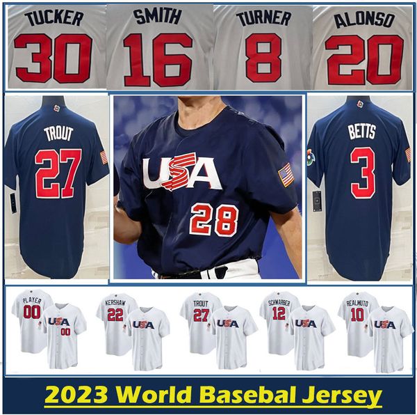 Squadra USA 2023 World Baseball Classic Maglie da baseball WBC Mike Trout Nolan Arenado Pete Alonso Kyle Schwarber Tim Anderson Mookie Betts Clayton Uomini Donne