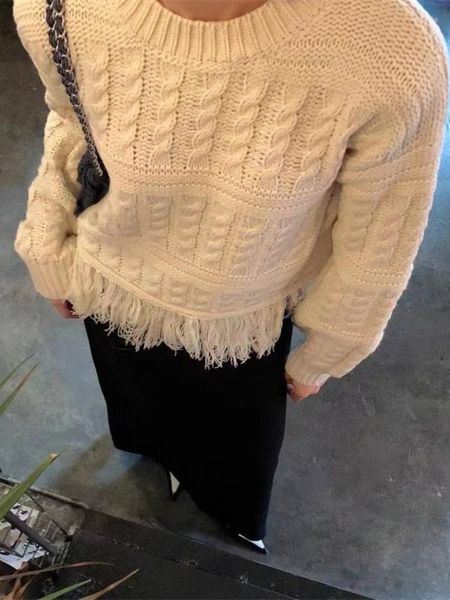 Женские свитера Korobov y2k одежда сплошной цветовой свитер женский полоска дизайн кисточки вязание