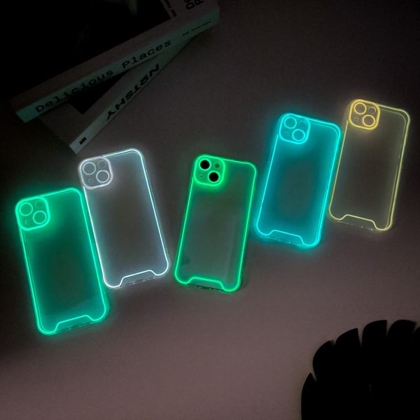 Caixa de telefone macio de silicone luminoso leve para iPhone 14 mais 11 12 13 14 Pro Max X Xr XS Max Tamas traseiras transparentes