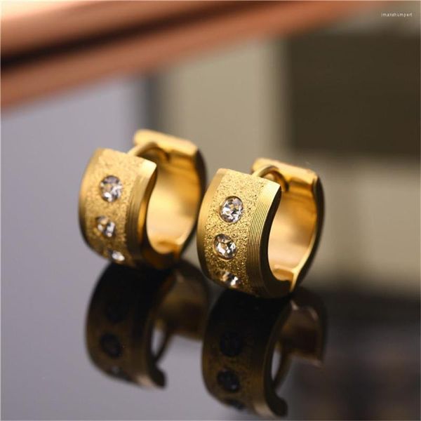 Brincos de argola simples geométrico aço inoxidável cor de ouro cúbico de zircônia cúbica Creole fosco para mulheres jóias de moda Brincos
