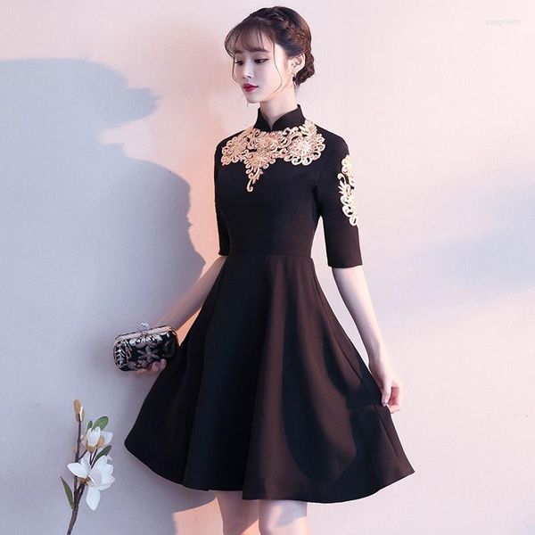 Ethnische Kleidung Party Abend Cheongsam Kleid Orientalischer chinesischer Stil Frau Elegant Schwarz Qipao Sexy Hochzeit Prom Kurze Robe Retro Vestidos