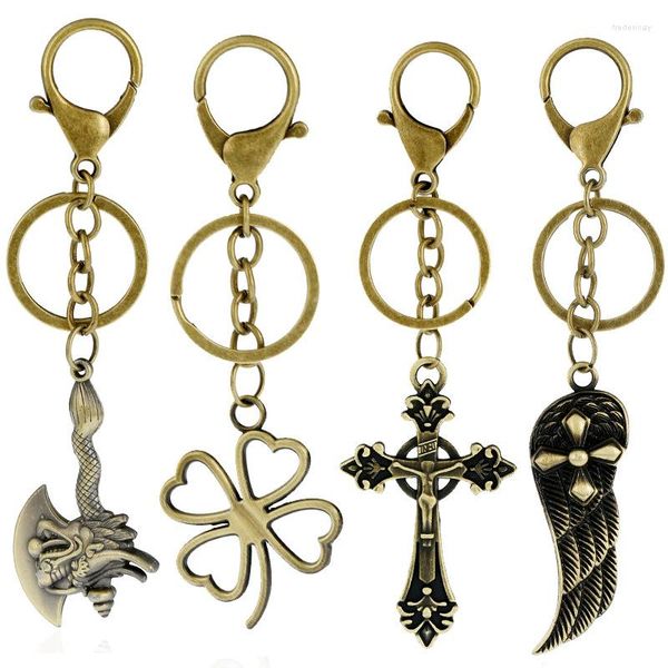 Anahtarlıklar vintage retro metal anahtarlık bronz kolye halkaları kanat çapraz balık tutucu araba anahtarları zincir moda çantası aksesuarları takı hediyesi