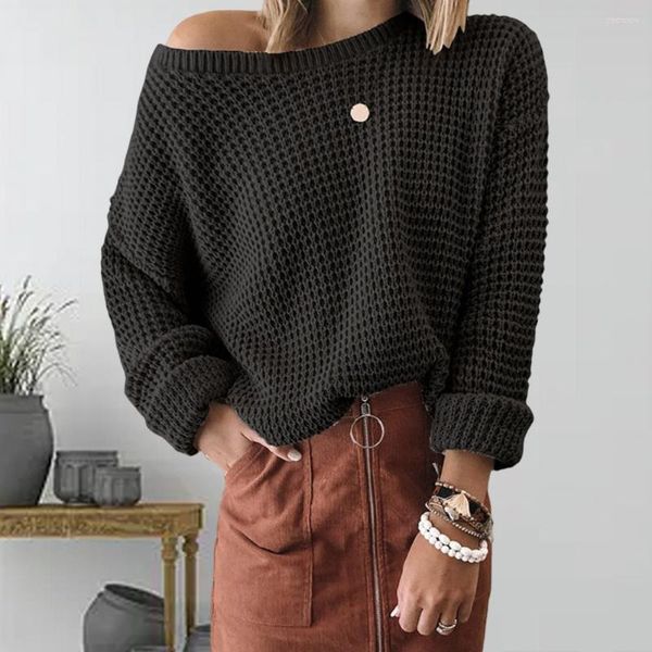 Kadın Sweaters Düz Renk O boyunduruk Uzun Kollu Külot Kazak Gevşek Kaba İplik Sıcak Jumper Kalınlaştırılmış Elastik Günlük İş için