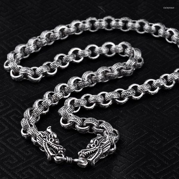 Цепи S925 Серебряные украшения ретро тайские красивые мужчины, доминирующие в драконе Грубое длинное мужское ожерелье Клавику