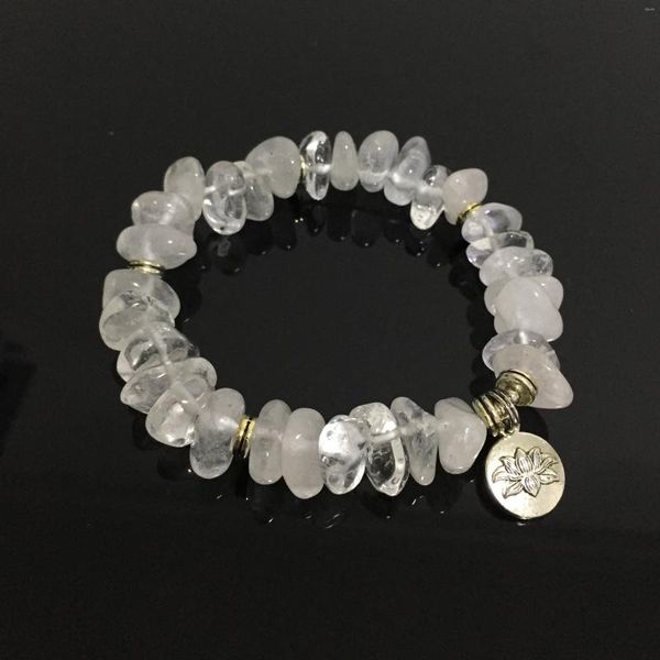 Bedelarmbanden Handgemaakte Stretch Clear Quartz Crystal Chip Armband Natuursteen Onregelmatige Nuggets Lotusbloem Healing Sieraden