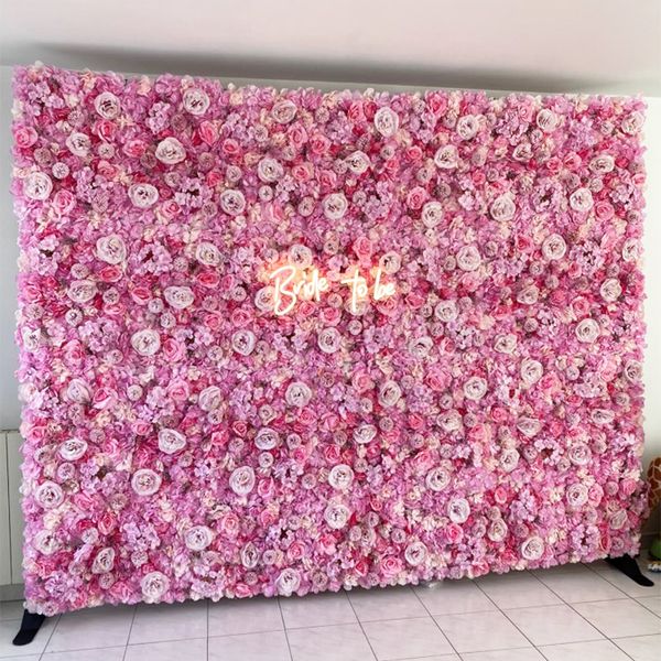 Ghirlande di fiori decorativi Sfondo di fiori artificiali da parete 24x16 pollici 3D Pannello floreale in seta rosa per sfondo Po Decorazione per fondali di nozze per feste di casa 230313