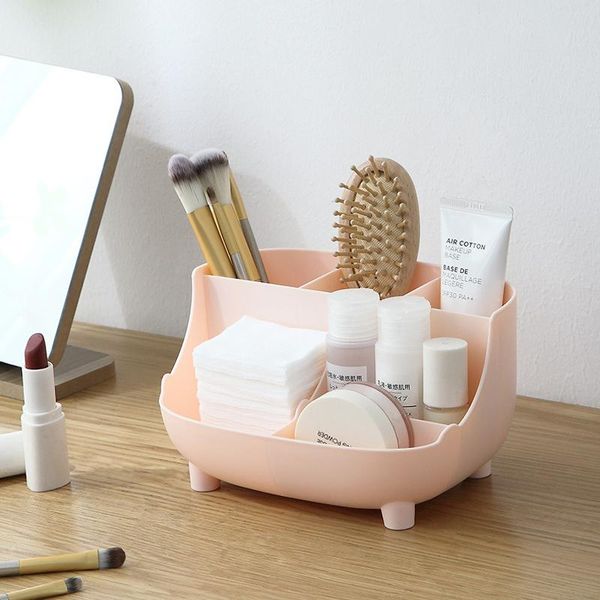 Armazenas de armazenamento BINS Desktop Sundries Organizador de maquiagem Casa de escova de cosméticos de plástico Caso de escritório em casa