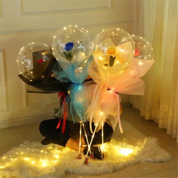 Decorazione per feste Led Palloncino luminoso Bouquet di rose Palla Bobo trasparente Regalo di San Valentino Matrimonio Compleanno