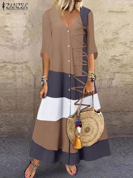 Повседневные платья Zanzea Spring Bohemian Dress Fashion Retro Holiday Женщины свободные платья с коротким рукавом повседневное свободное праздничное элегантное vestidos 230313
