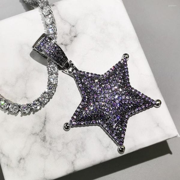 Collane con ciondolo Bling Iced Out Color Stars Collana con zirconi a 2 colori per uomo Donna Regali Gioielli Hip Hop