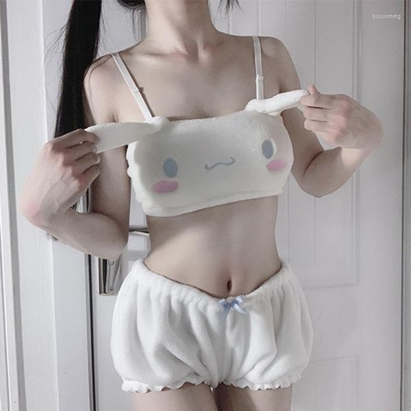 Kadın Şortları Peluş Seksi Giysiler Kadın İki Parçalı Takım Y2K Sevimli Karikatür Anime Üst Çamaşırı Lolita Kız Camisole Tee Kadın