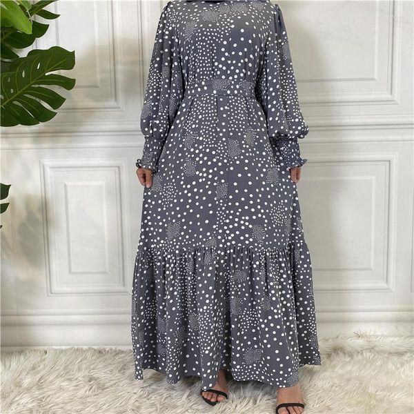 Etnik Giyim Vintage Polka Dot Abaya Müslüman Kadınlar Kaftan Dubai Türkiye Kaftan Boho Maksi Elbise Eid Ramazan Robe Cobe Elbise İslami