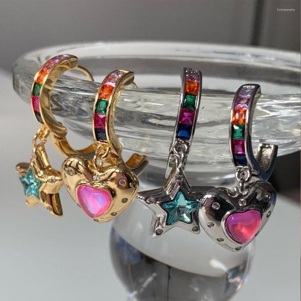Baumelnde Ohrringe für Frauen 2023 Koreanischer Stil Kawaii Rosa Herz Blauer Stern Designer Statement Opal Chamäleon Lesbischer Schmuck