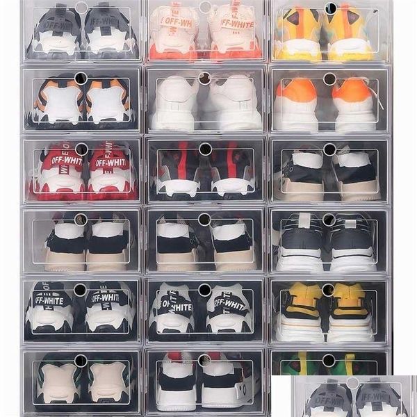 Aufbewahrungsboxen Bins Großhandel Klar 1224 stücke Schuhkarton Set Faltbare Kunststoff Transparente Tür Home Closet Organizer Fall Regal Stapel D DH3PX