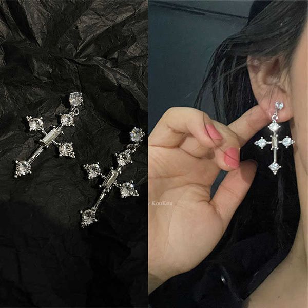 Baumelnde Kronleuchter-Strass-Creolen für Frauen, 2021 Trend-Mode, koreanischer Stil, neue Kreuz-Ohrringe, baumelnd für Männer, Punk-Grunge-Schmuck, Frauen, G230313