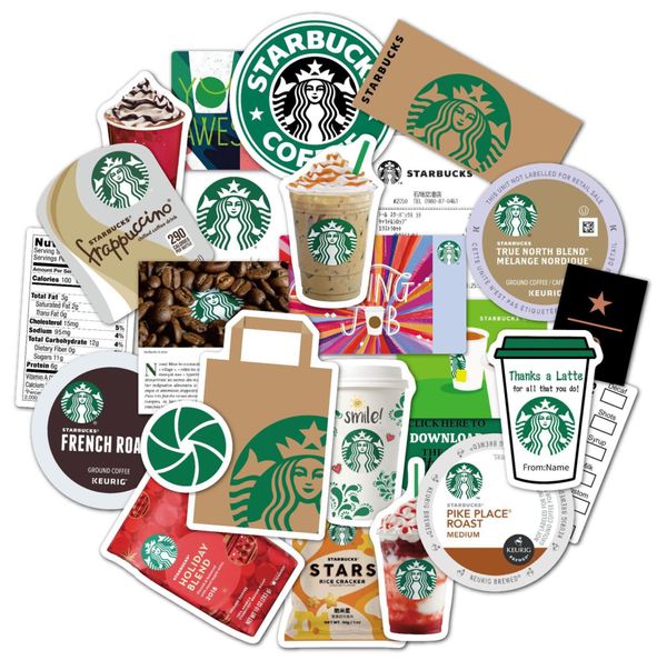 25pcs-pack Coffee Starbucks Alimentos Adesivos de bebida por atacado Adesivo de vinil laptops à prova d'água Scrapbooking de carro de garrafa de guitarra de garrafa de guitarra de guitarra JDM Decal