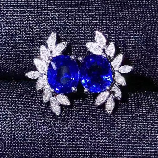 Orecchini a lobo Naturale vero zaffiro blu Orecchino di lusso Argento sterling 925 Gioielleria raffinata 0,5 ct 2 pezzi di pietre preziose J2080401