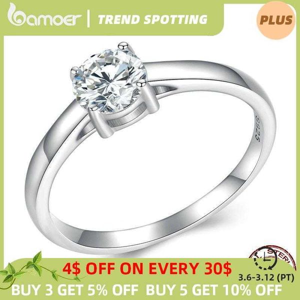 Solitärring Bamoer D Farbe VVS1 EX Moissanit Ring runder Moissanit Diamant für Damen 925 Sterling Silber Verlobung Ehering MSR005 Z0313