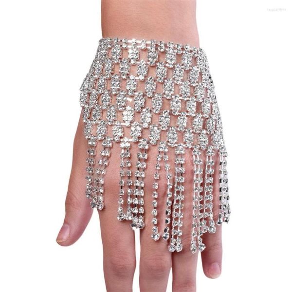 Zincirler Boho Gelin Köpüklü Rhinestone Bilezik Bayanlar Seksi Moda Süper Kristal Uzun Tassel Arka El Zinciri Takı Hediyesi