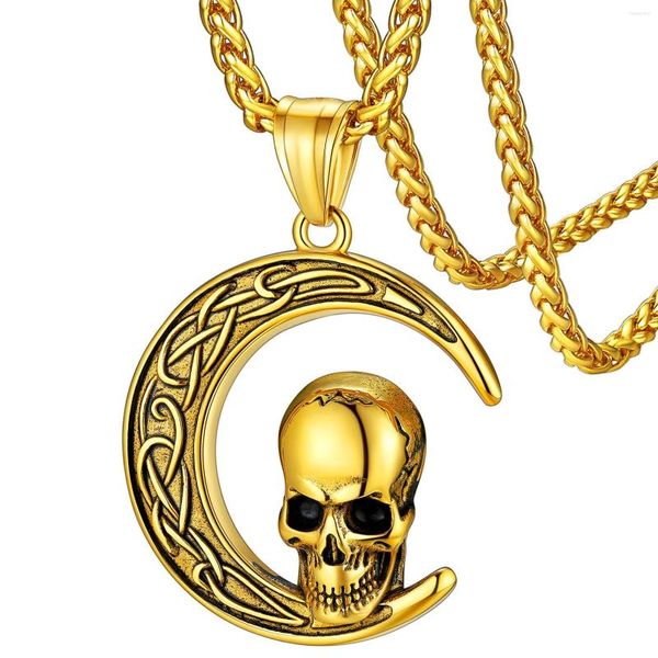Anhänger-Halsketten ChainsPro Edelstahl/Gold/Schwarz plattiert Cooler Totenkopf-Schmuck mit nordischer Wikinger-Runen-Halskette für Männer und Frauen CP778