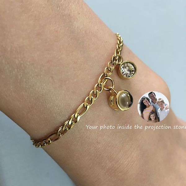 Bracciale Po con proiezione a catena con pendente a forma di cerchio con pietra portafortuna Souvenir personalizzati Braccialetto familiare Gioielli commemorativi Regalo per coppie 230311