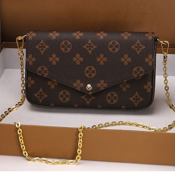 Bolsa de luxo feminino bolsa de couro 3 em 1 bolsa de grife feminina bolsa de moda feminina saco de cadeia de um ombro oblíquo span saco de crédito saco de embreagem de alta qualidade