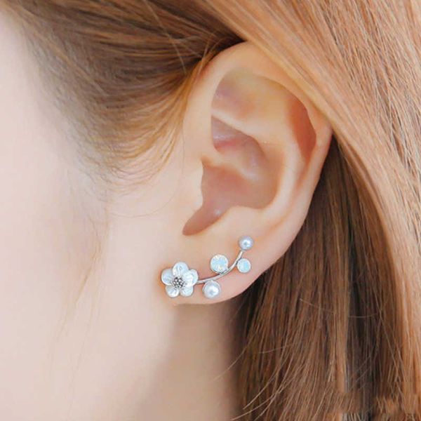 Baumeln Kronleuchter Koreanische Schmuck Shell Blume Perle Ohrringe Weibliche Mode Silber Überzogene Blätter Zweig Ohrringe Großhandel G230313