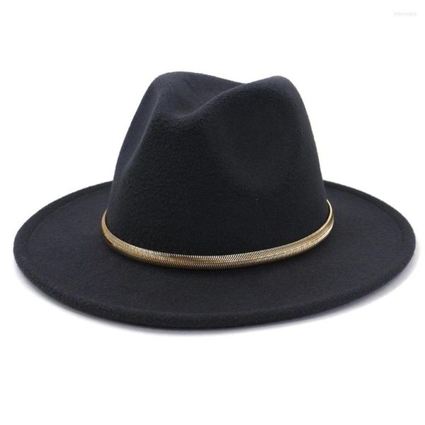 Beretas estilo preto largo brim simples panamá feltro sólido fedoras hat women women wool lã mistura jazz capmz01