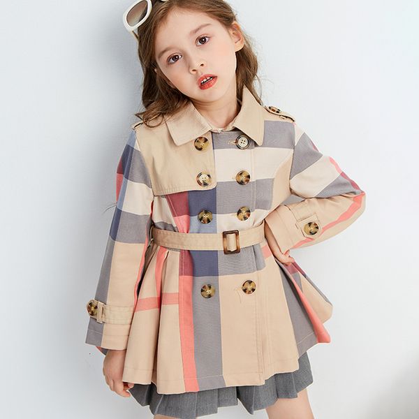 Tench Mäntel Herbst Winter Mädchen Trenchcoat Teenager Langarm Trench Jacke Zweireiher Gürtel Windjacke Kinder Niedlichen Mantel Für 2-12Y 230313