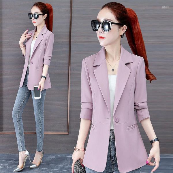 Ternos femininos jaqueta feminina 2023 outono coreano manga longa escritório blazers um botão sólido casual casaco feminino jaquetas