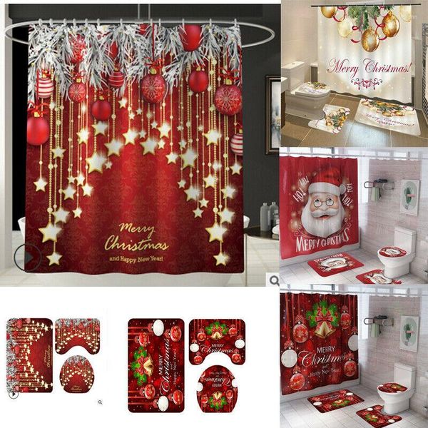 Set di accessori da bagno Impermeabile Merry Christmas Santa Claus Tenda da doccia per bagno o 3 pezzi Tappetino copriwater Prodotti Set di accessori