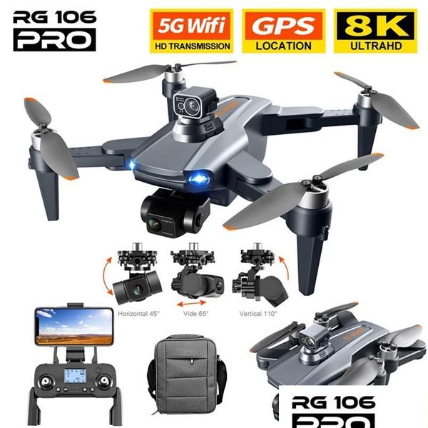 Intelligente Uav Rg106 Drohne 8K Dual Kamera Profesional GPS mit 3 Achsen bürstenlosen Rc Hubschrauber 5G WiFi Fpv Drohnen Quadcopter Spielzeug 220 Dh8Xj