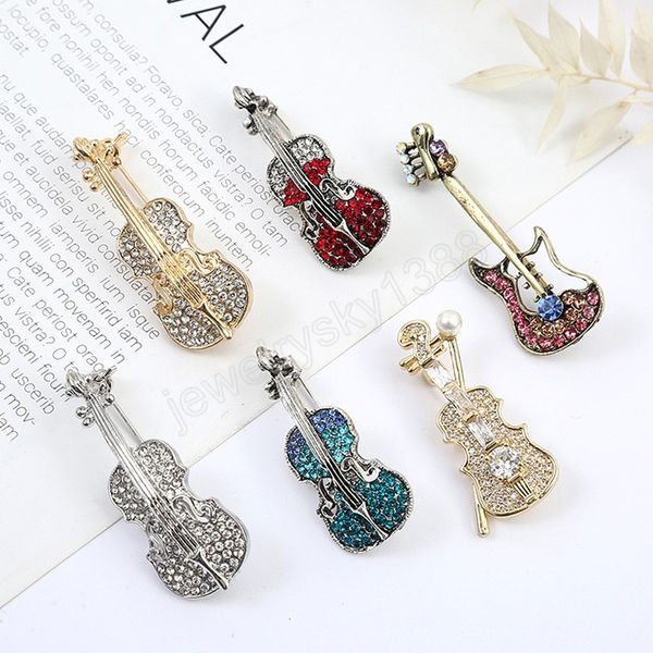 Moda Musical Instruments Broches Guitarra piano Rhinestone Crystal Lapeel Pins para mulheres acessórios de pin